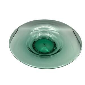 Vintage Hand Blown Glass Centerpiece Bowl 15" Mid century Green